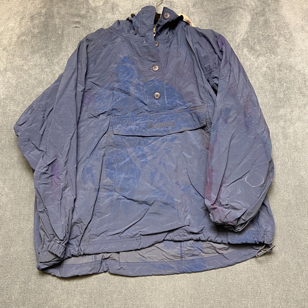 VTG Columbia Sportswear Windbreaker Jacket Womens Large Blue Hooded Long Sleeve